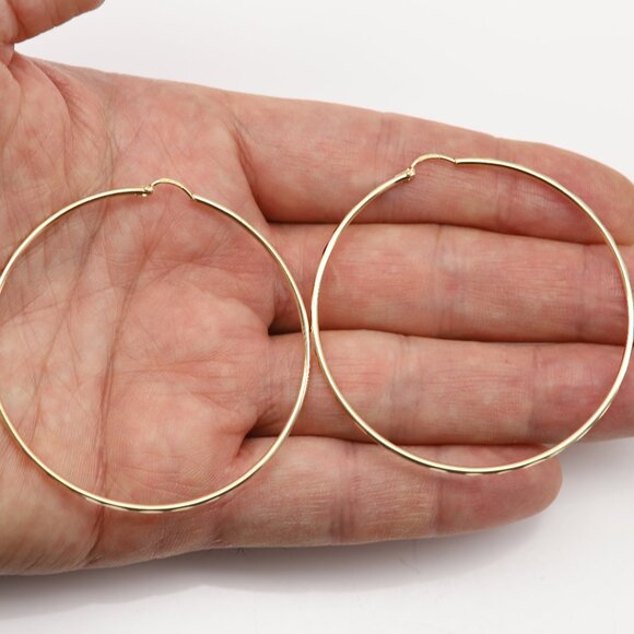 Large Endless Hoops 14k Gold Earrings 2.25' Inch Real and Light weight Earring - Picture 1 of 9